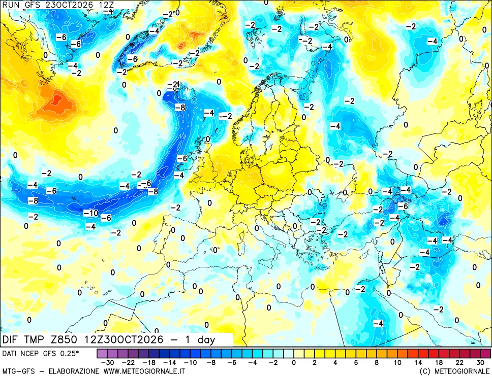 mappa 850 hPA Dif. Temp -24 ore