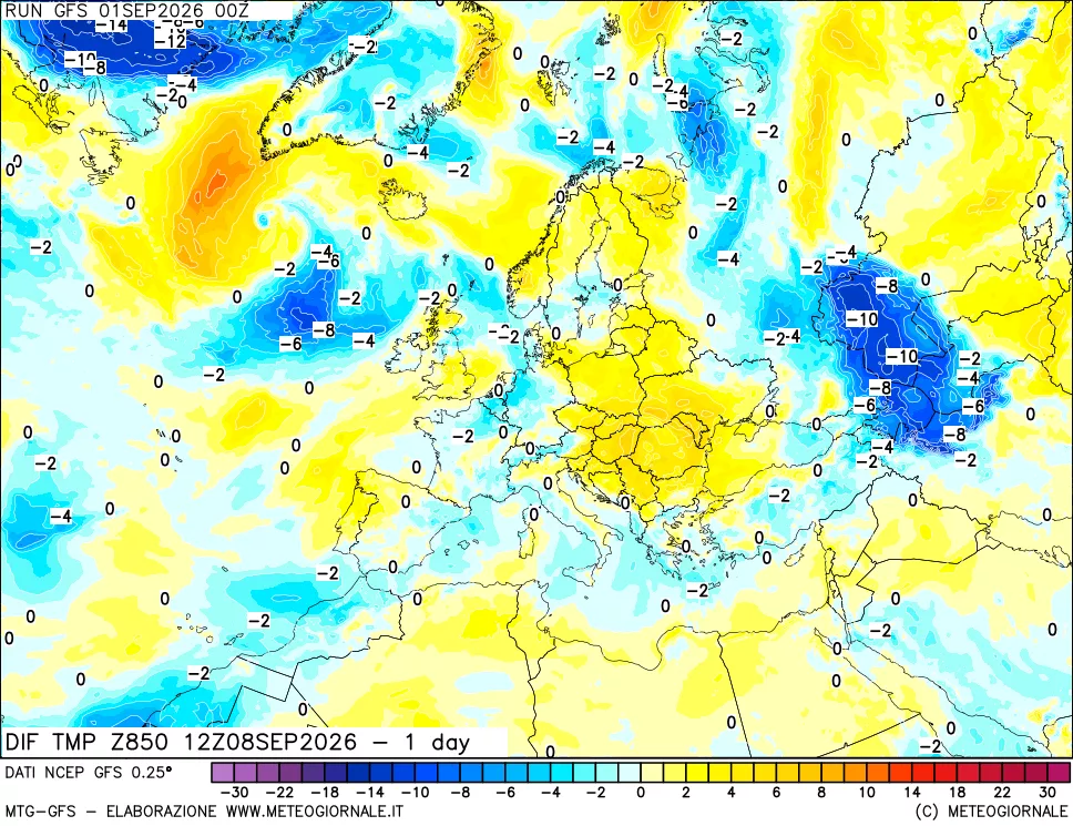 mappa 850 hPA Dif. Temp -24 ore