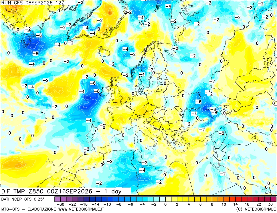 mappa 850 hPA Dif. Temp -24 ore