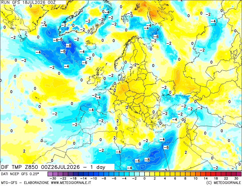 mappa 850 hPA Dif. Temp -24 ore