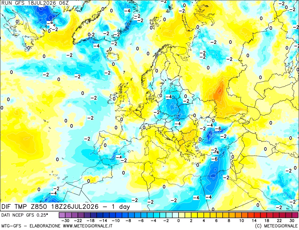 mappa 850 hPA Dif. Temp -24 ore