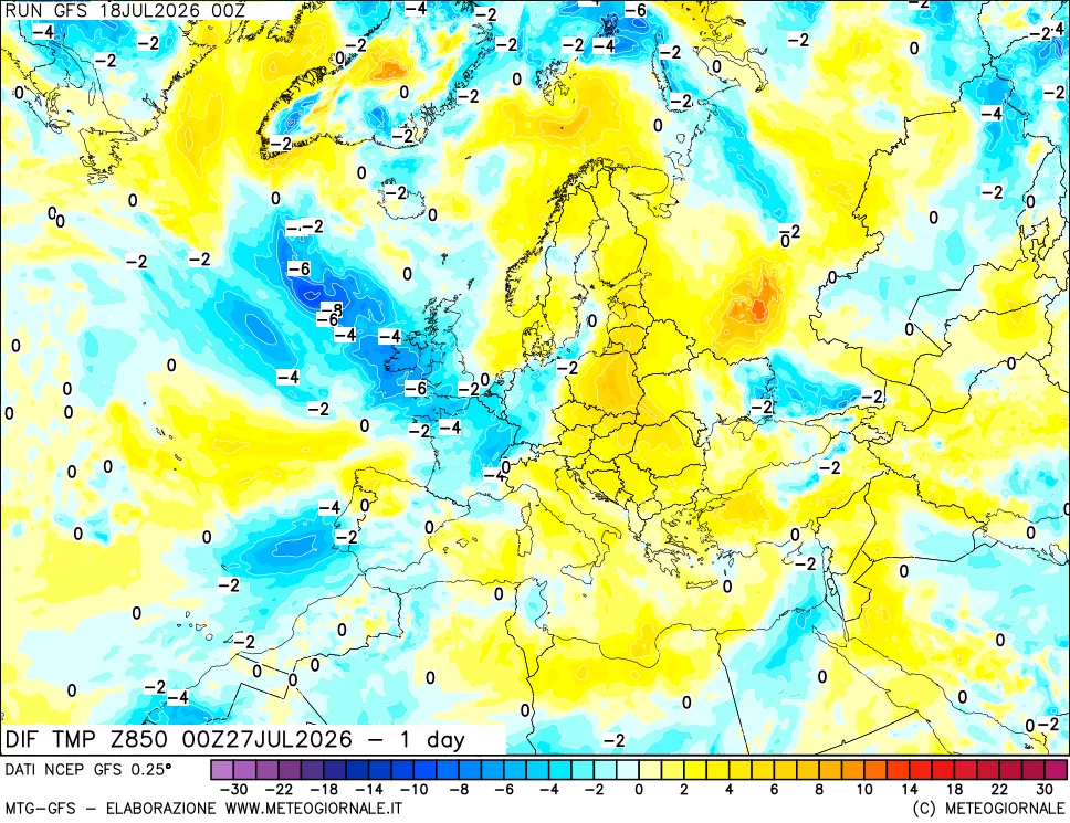 mappa 850 hPA Dif. Temp -24 ore