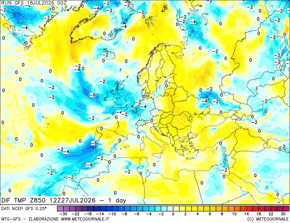 mappa 850 hPA Dif. Temp -24 ore