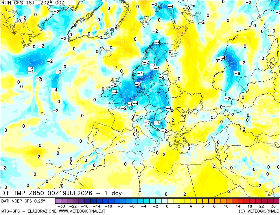 mappa 850 hPA Dif. Temp -24 ore