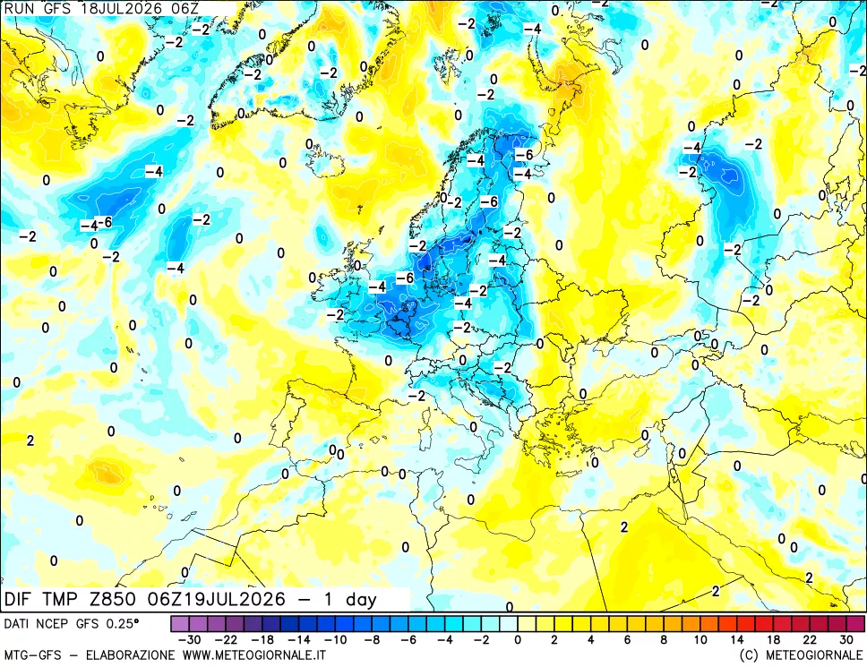 mappa 850 hPA Dif. Temp -24 ore