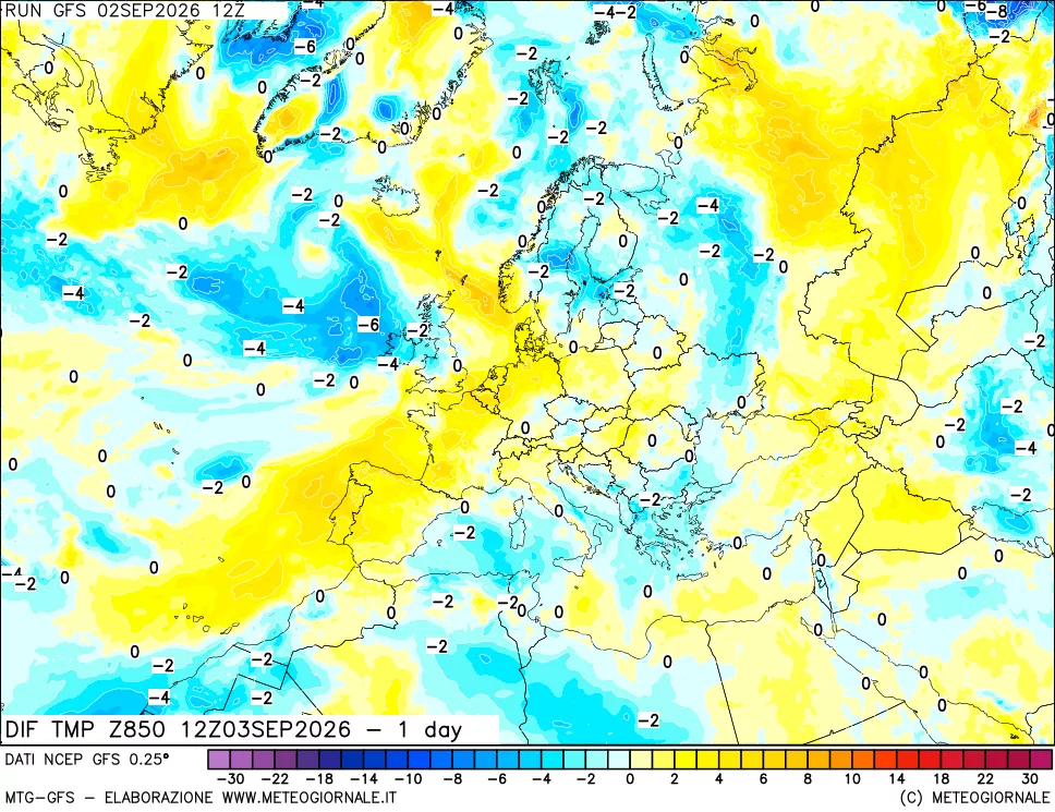 mappa 850 hPA Dif. Temp -24 ore