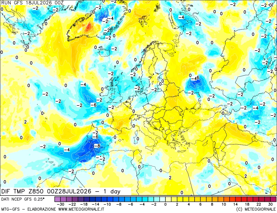 mappa 850 hPA Dif. Temp -24 ore