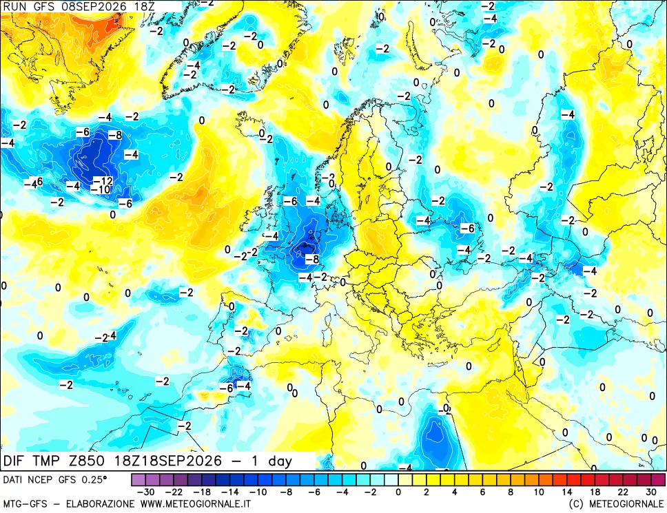 mappa 850 hPA Dif. Temp -24 ore
