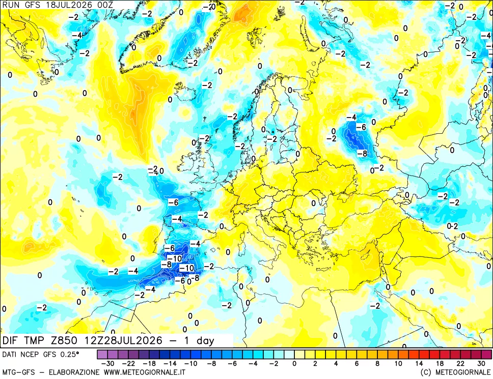 mappa 850 hPA Dif. Temp -24 ore