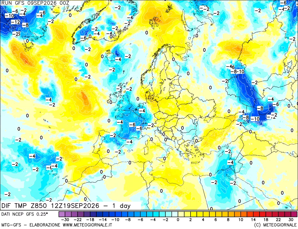 mappa 850 hPA Dif. Temp -24 ore