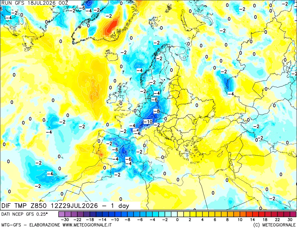 mappa 850 hPA Dif. Temp -24 ore