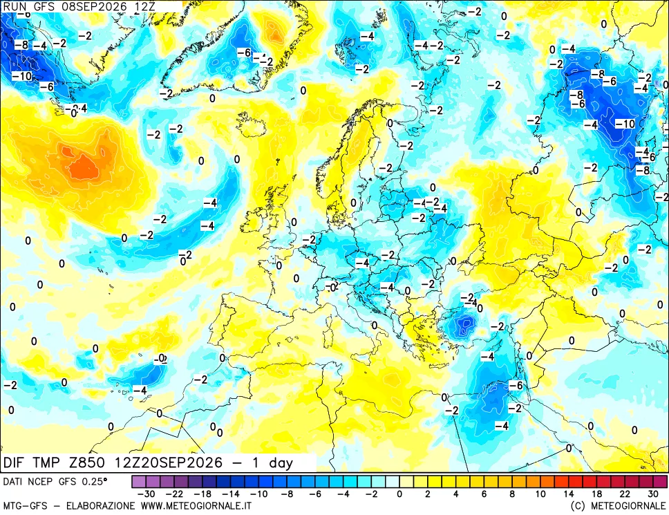 mappa 850 hPA Dif. Temp -24 ore