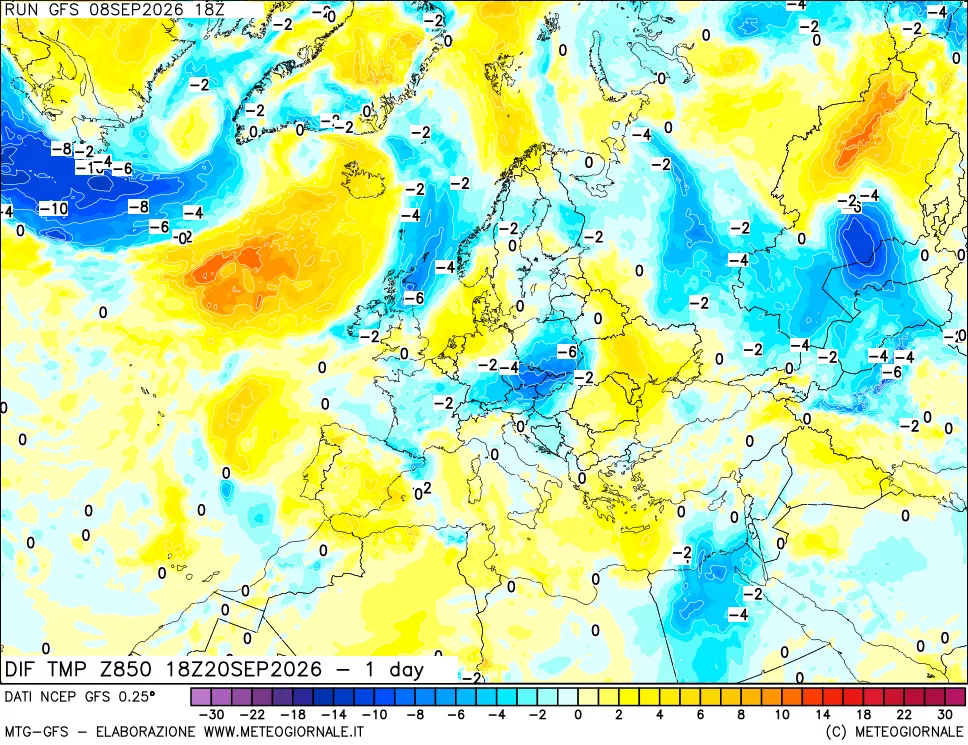 mappa 850 hPA Dif. Temp -24 ore