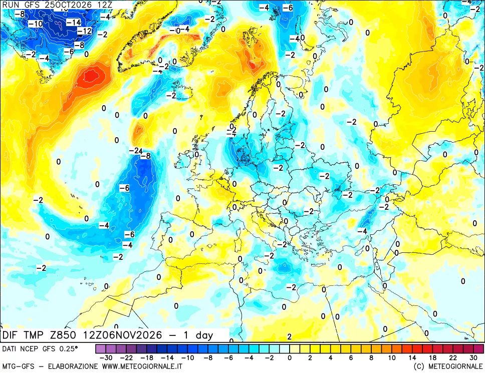 mappa 850 hPA Dif. Temp -24 ore