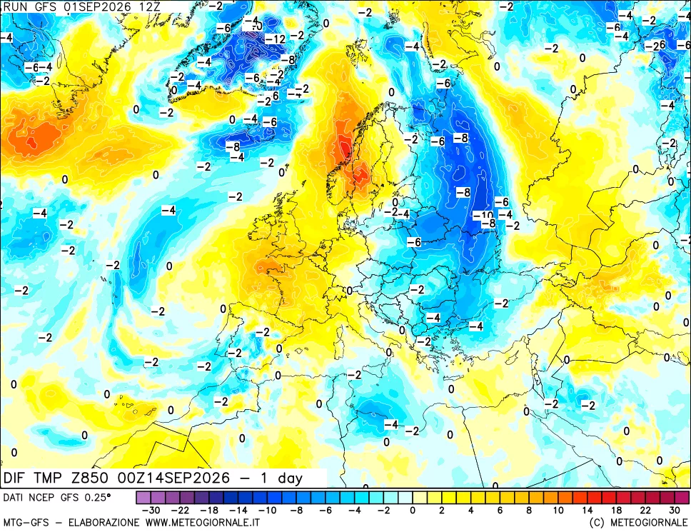 mappa 850 hPA Dif. Temp -24 ore