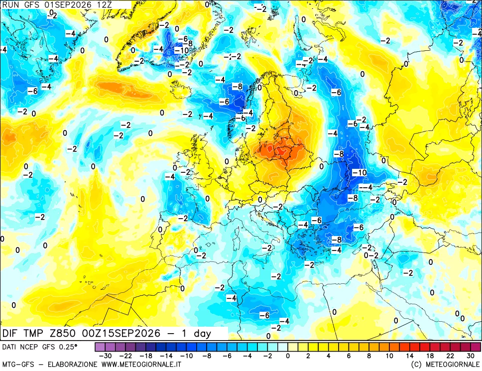mappa 850 hPA Dif. Temp -24 ore