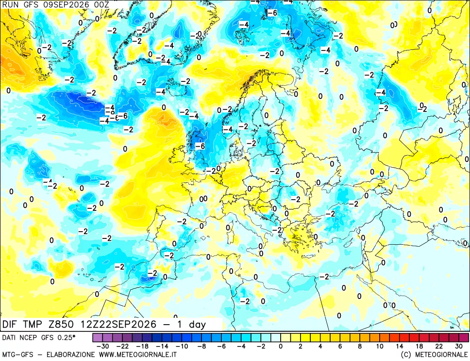 mappa 850 hPA Dif. Temp -24 ore