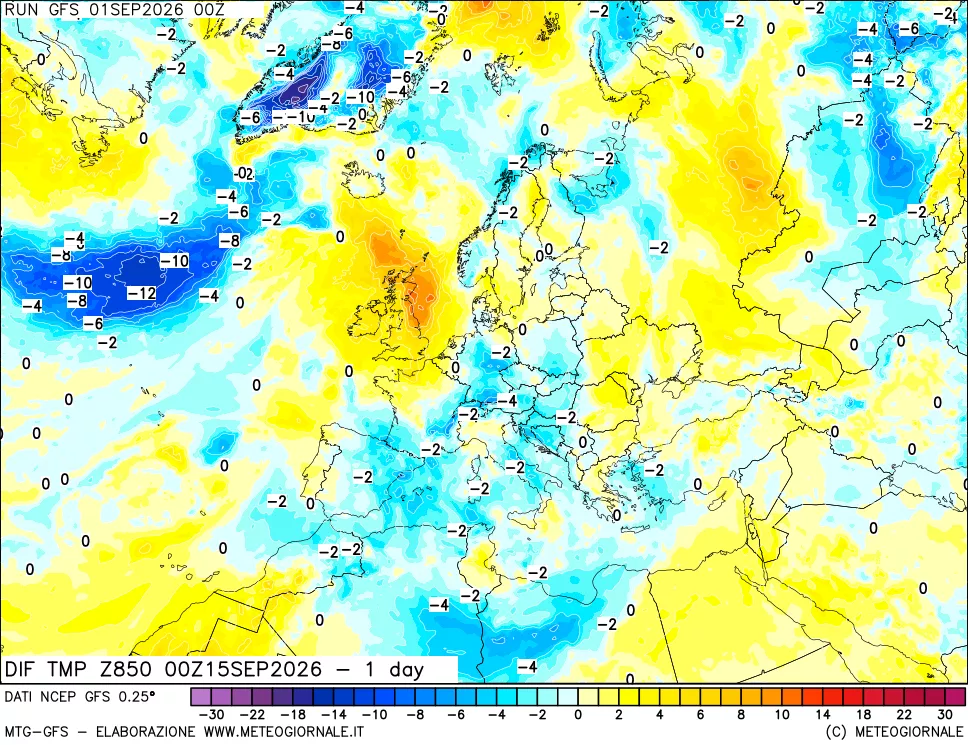 mappa 850 hPA Dif. Temp -24 ore