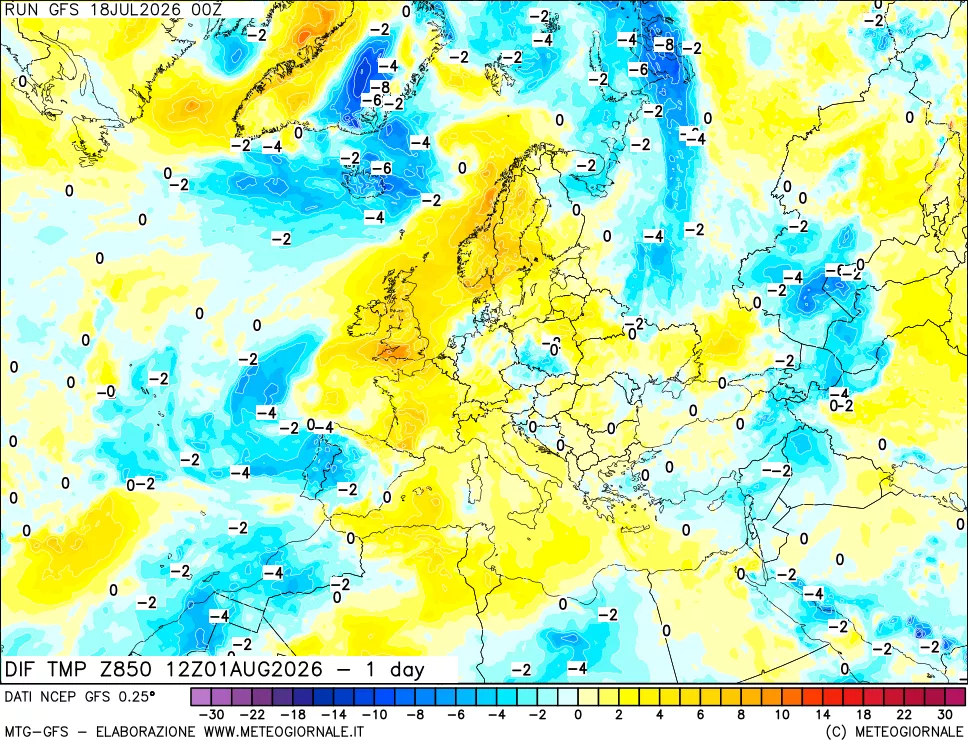mappa 850 hPA Dif. Temp -24 ore