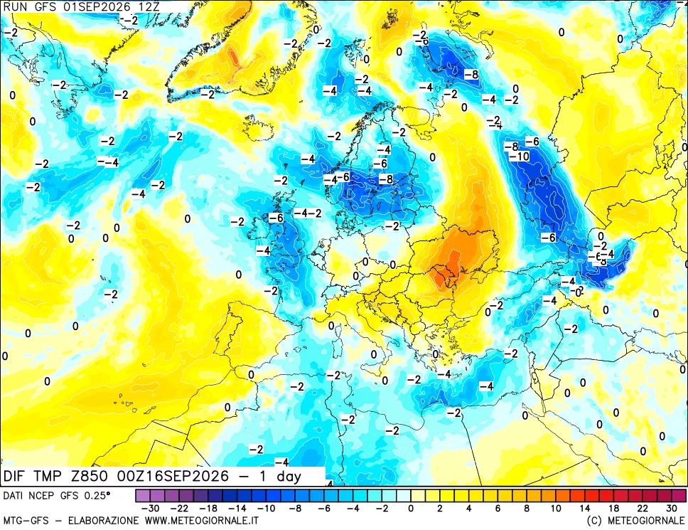 mappa 850 hPA Dif. Temp -24 ore