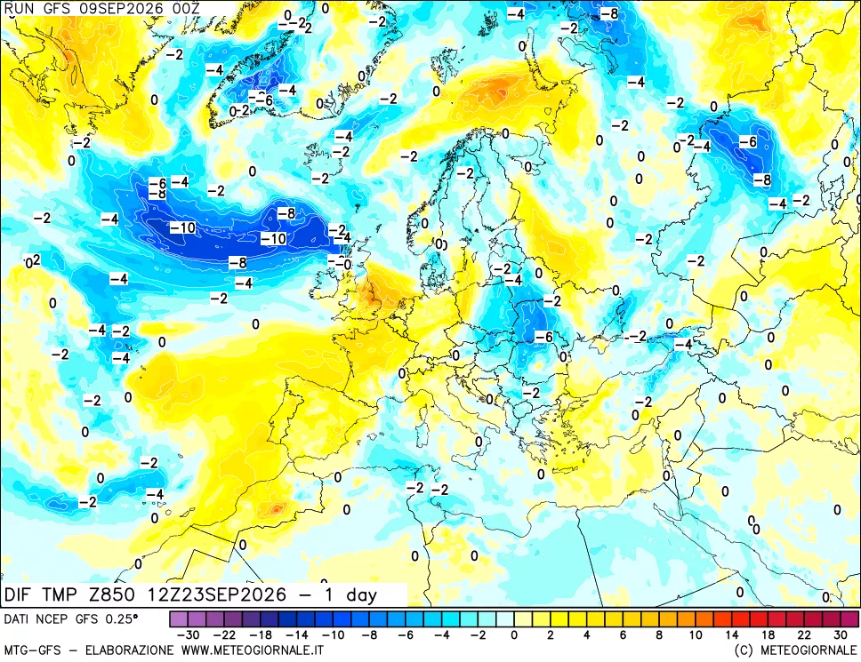 mappa 850 hPA Dif. Temp -24 ore
