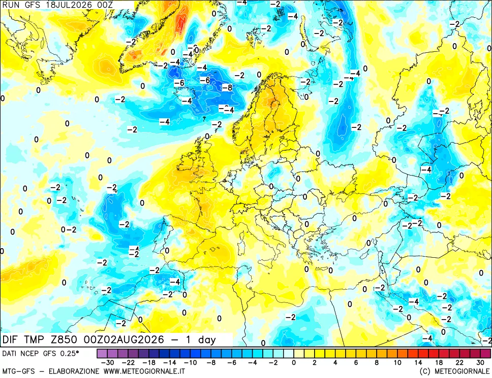 mappa 850 hPA Dif. Temp -24 ore