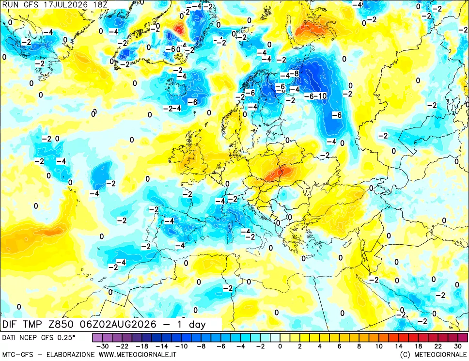 mappa 850 hPA Dif. Temp -24 ore