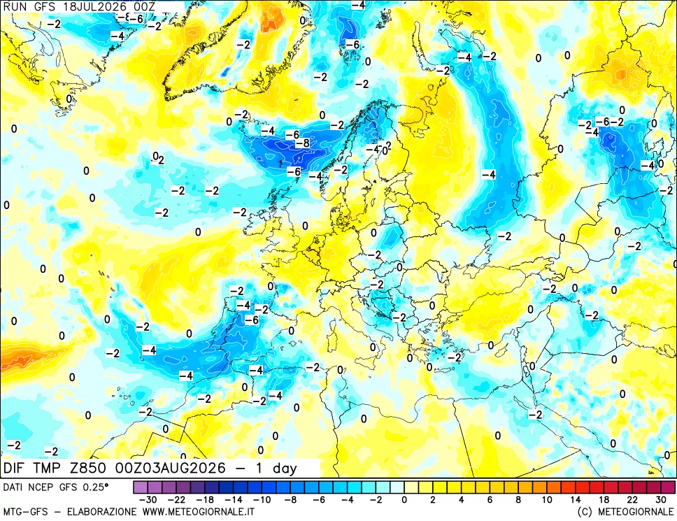 mappa 850 hPA Dif. Temp -24 ore