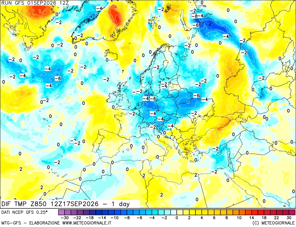 mappa 850 hPA Dif. Temp -24 ore