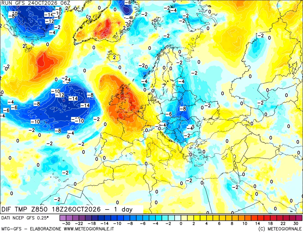 mappa 850 hPA Dif. Temp -24 ore