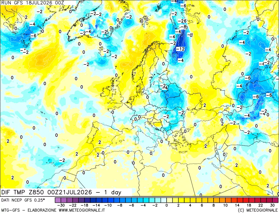mappa 850 hPA Dif. Temp -24 ore