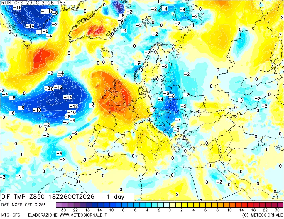 mappa 850 hPA Dif. Temp -24 ore