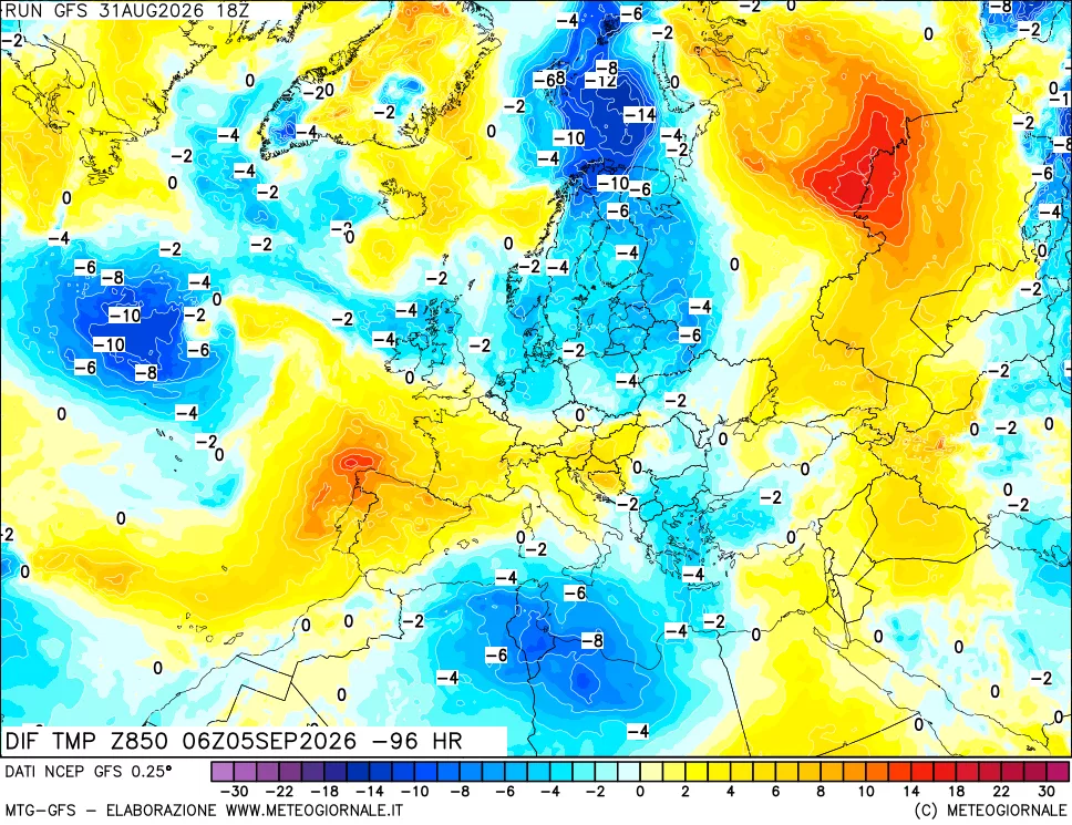 mappa 850 hPA Dif. Temp - Init