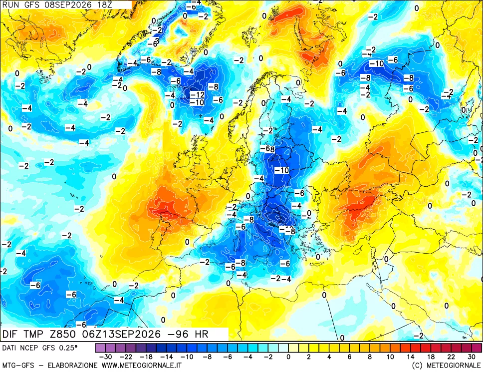 mappa 850 hPA Dif. Temp - Init