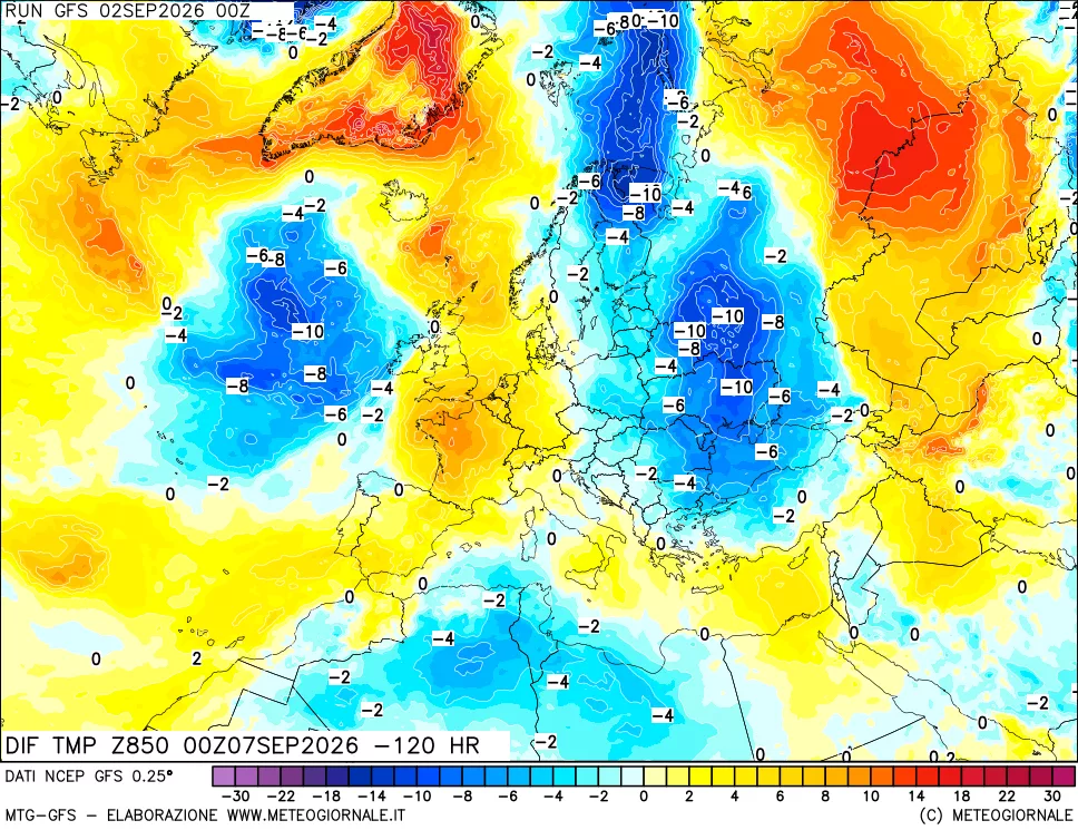 mappa 850 hPA Dif. Temp - Init