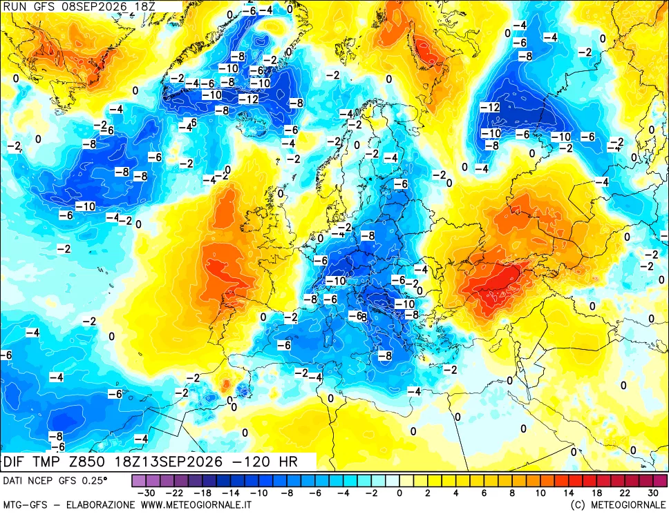 mappa 850 hPA Dif. Temp - Init