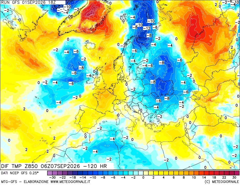 mappa 850 hPA Dif. Temp - Init