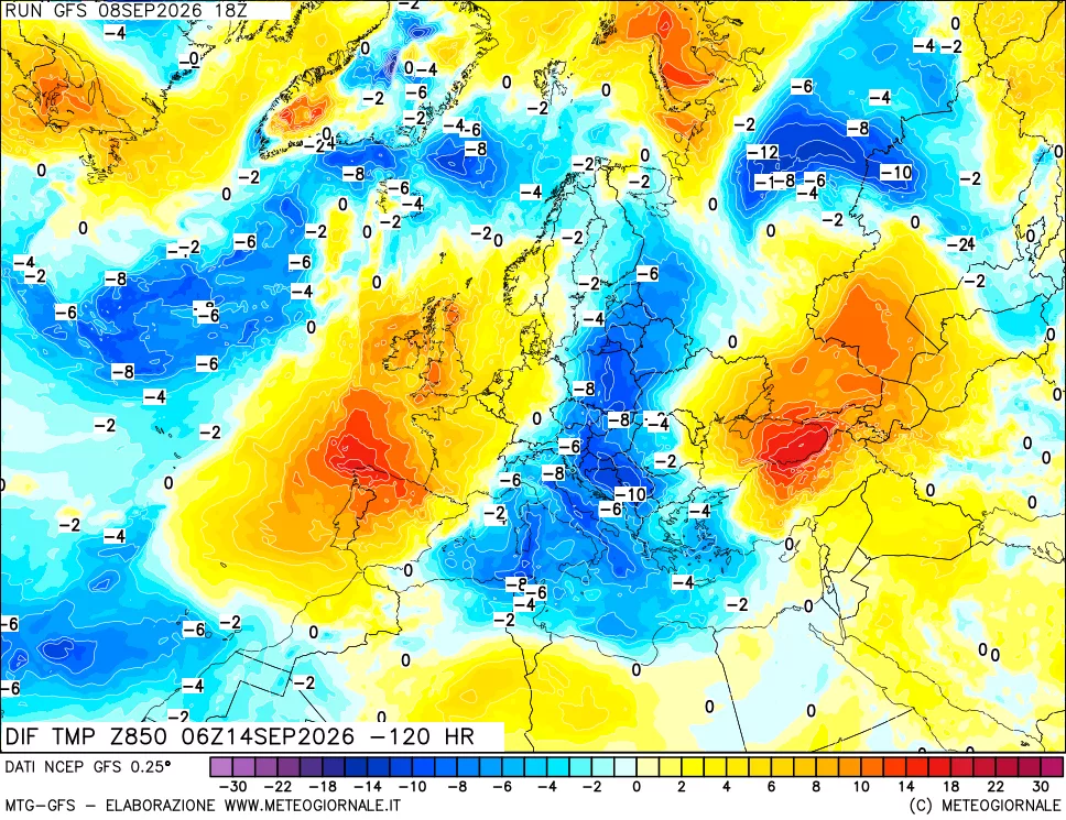 mappa 850 hPA Dif. Temp - Init