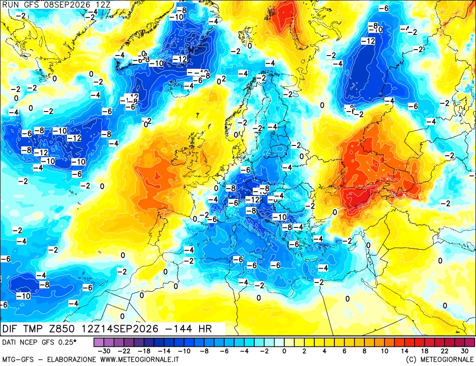 mappa 850 hPA Dif. Temp - Init