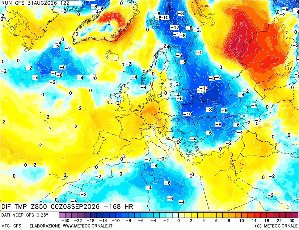 mappa 850 hPA Dif. Temp - Init