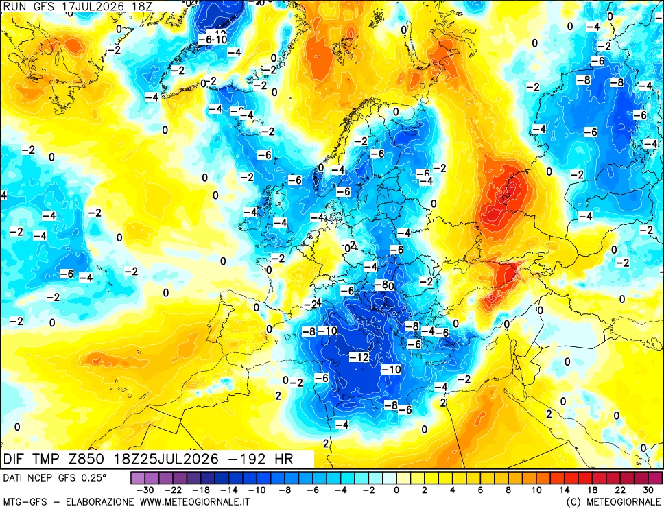 mappa 850 hPA Dif. Temp - Init