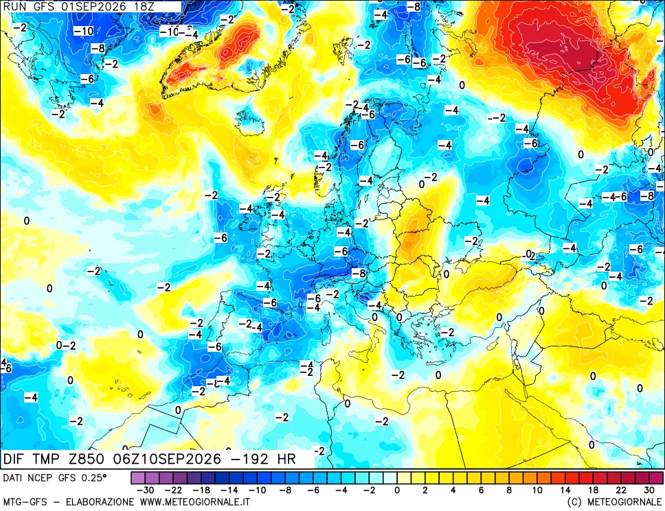 mappa 850 hPA Dif. Temp - Init