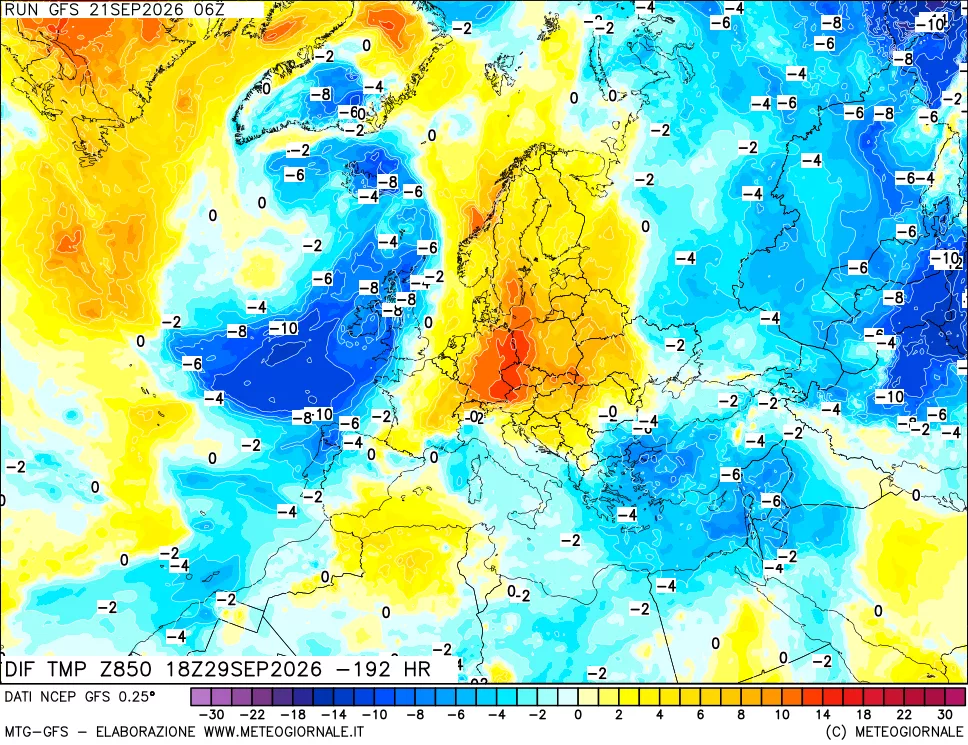mappa 850 hPA Dif. Temp - Init