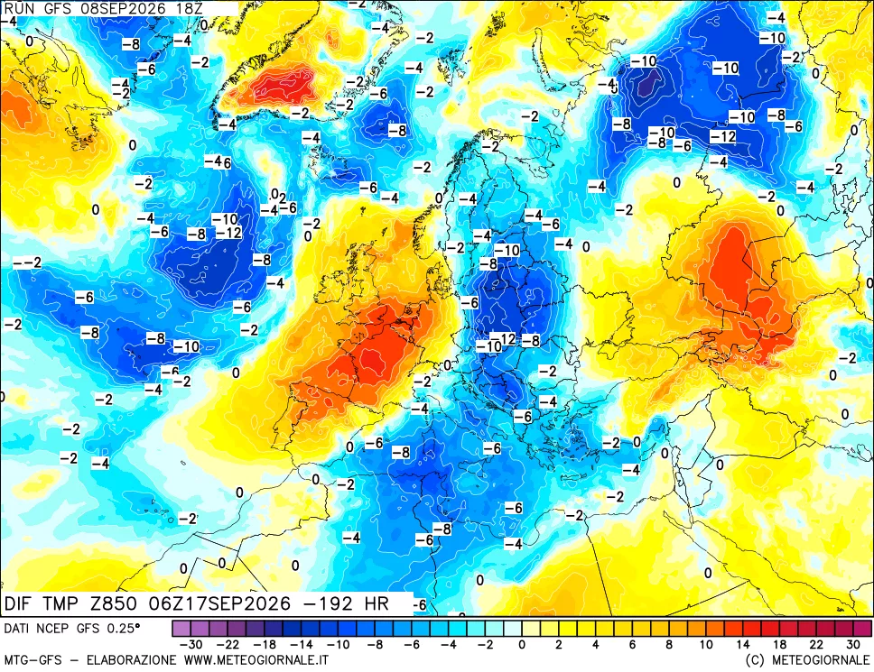 mappa 850 hPA Dif. Temp - Init