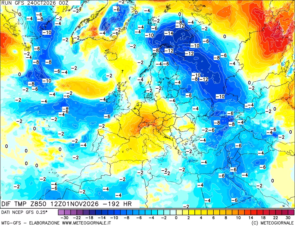 mappa 850 hPA Dif. Temp - Init