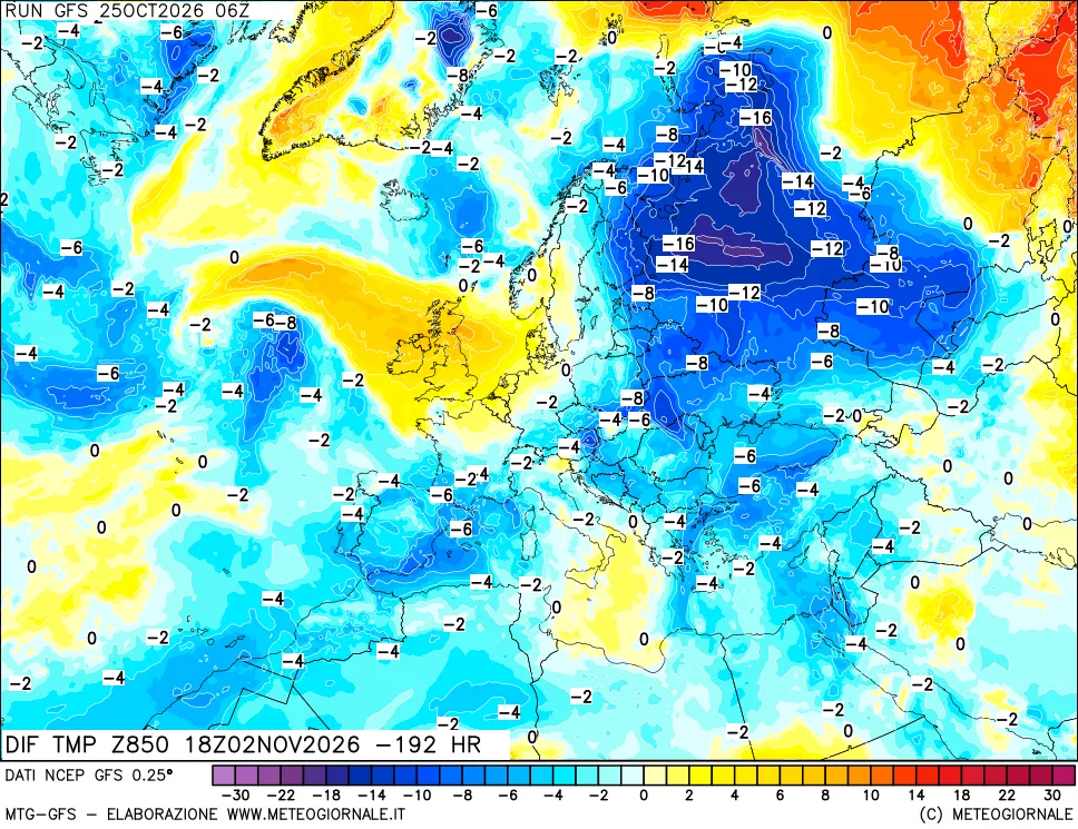 mappa 850 hPA Dif. Temp - Init