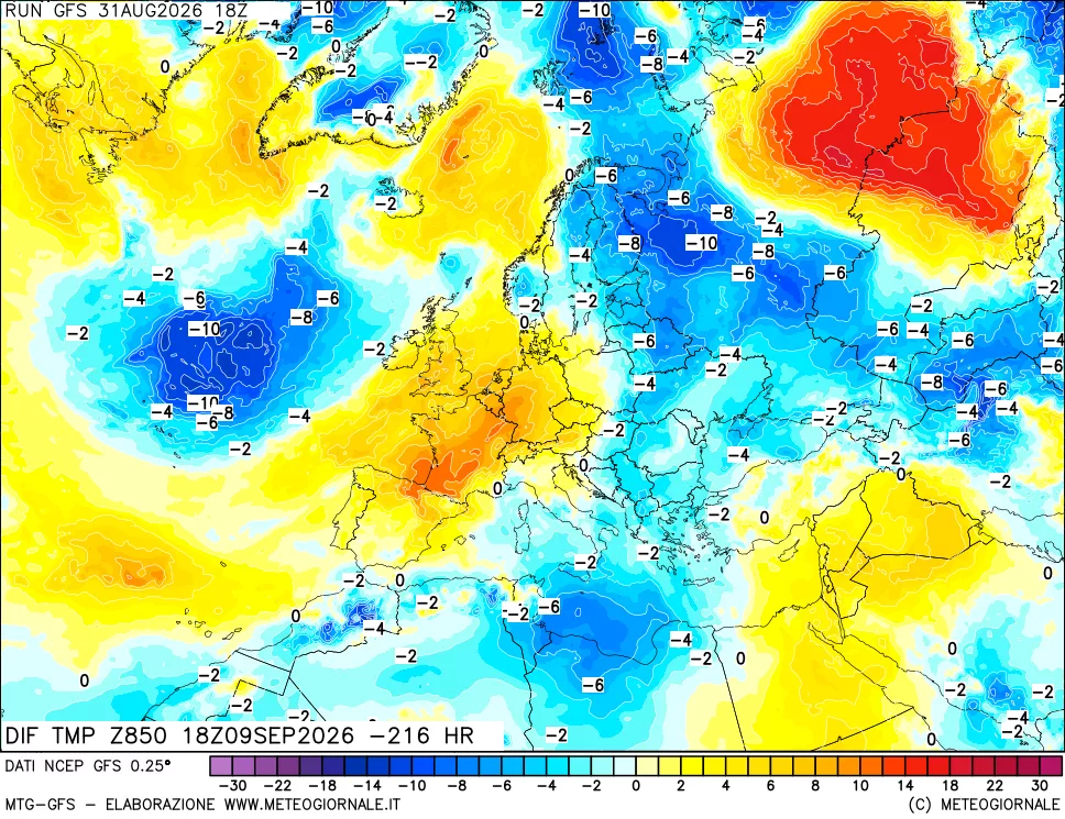 mappa 850 hPA Dif. Temp - Init