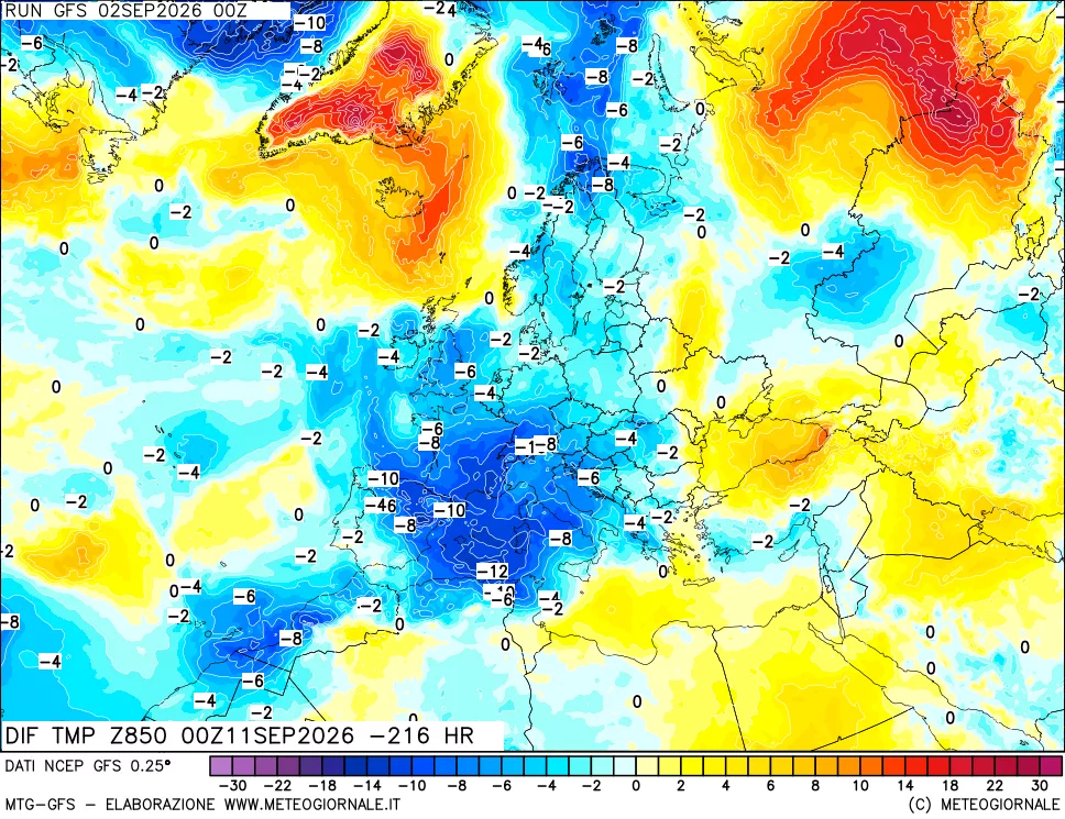 mappa 850 hPA Dif. Temp - Init