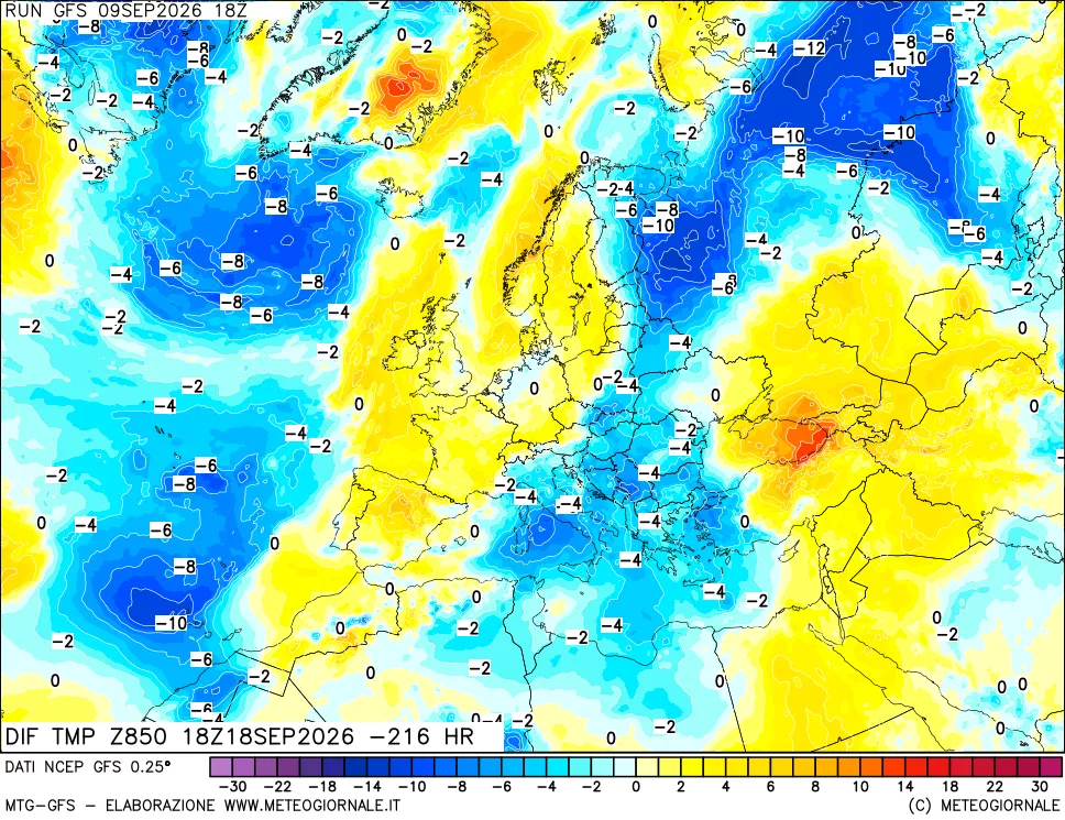 mappa 850 hPA Dif. Temp - Init