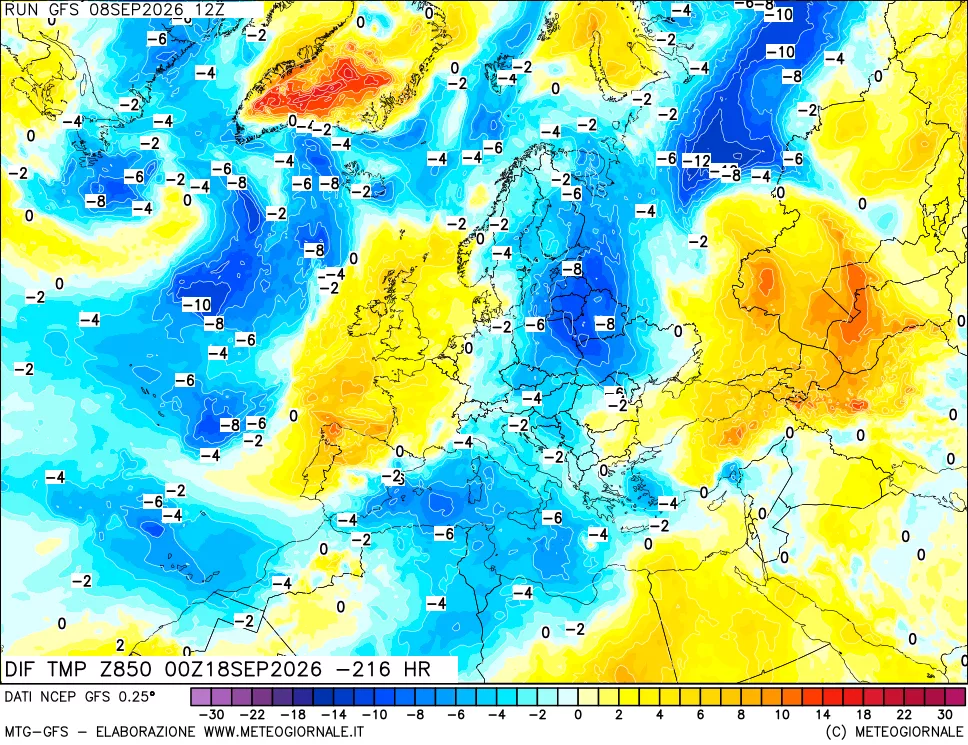 mappa 850 hPA Dif. Temp - Init